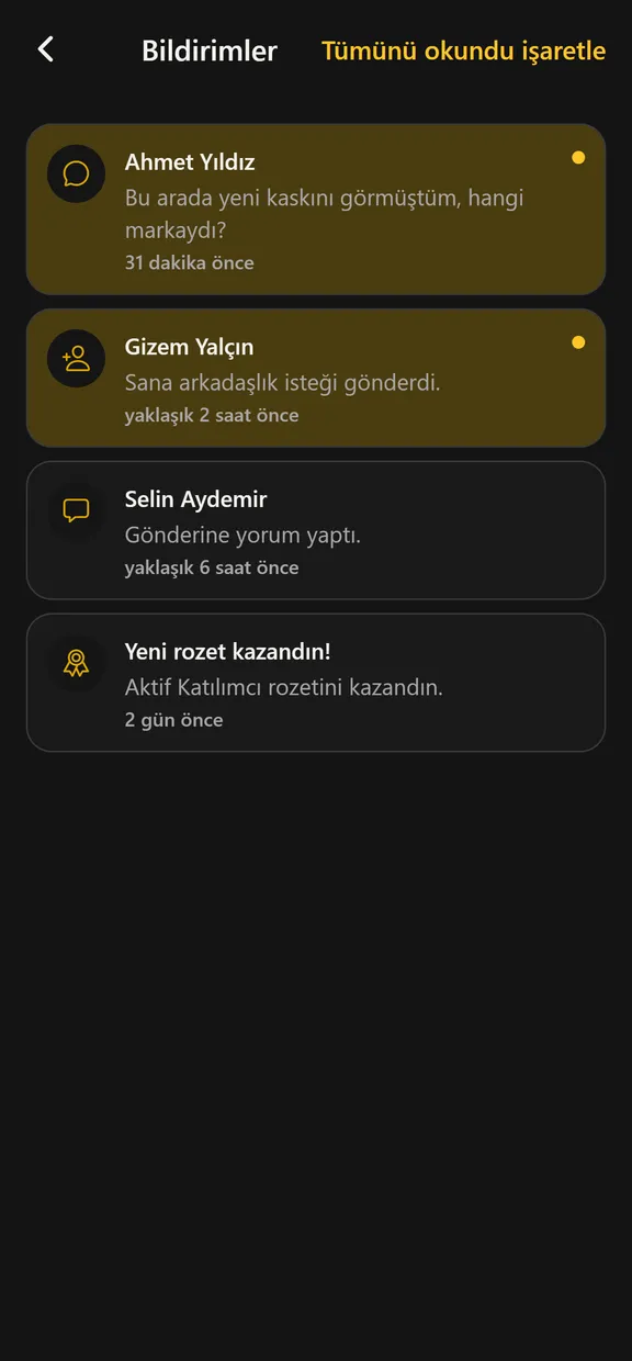 Kurio bildirimler ekranı