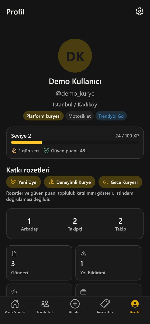Kurio profil ekranı